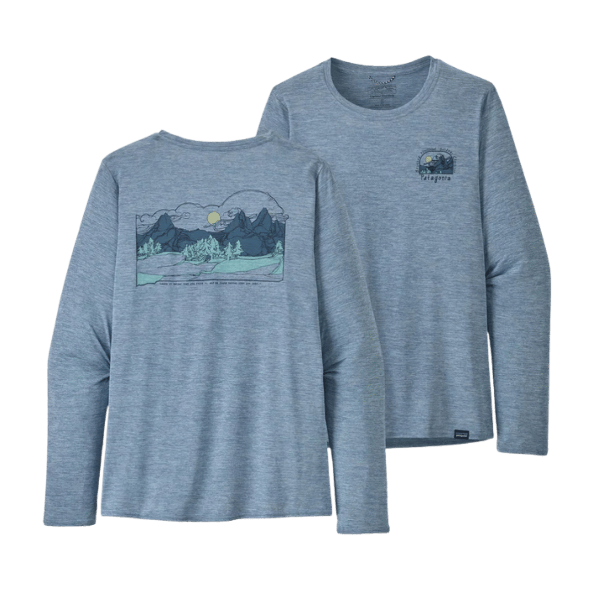 PATAGONIA WOMEN LS CAP COOL DAILY SHIRT LAND - LOST AND FOUND BLUE - FRONT AND BACK VIEW