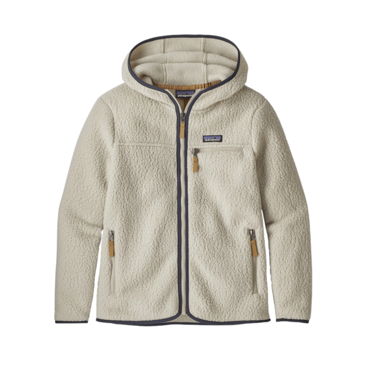 PATAGONIA WOMEN'S RETRO PILE HOODY - PELICAN - FRONT VIEW WITH ZIP CLOSED