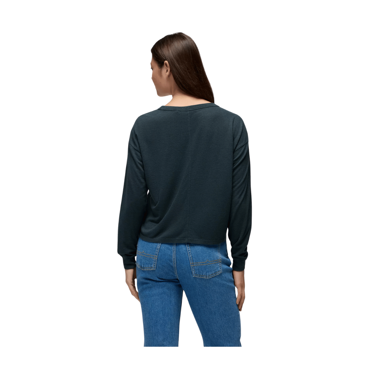 PARNA WOMEN'S COZY UP LONG SLEEVE CREW - STORMY NIGHT - BACK VIEW