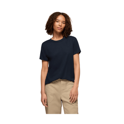 PRANA WOMEN'S COZY UP SHORT SLEEVE CREW NECK SHIRT - STORMY NIGHT - FRONT VIEW