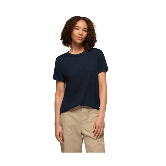 PRANA WOMEN'S COZY UP SHORT SLEEVE CREW NECK SHIRT - STORMY NIGHT - FRONT VIEW