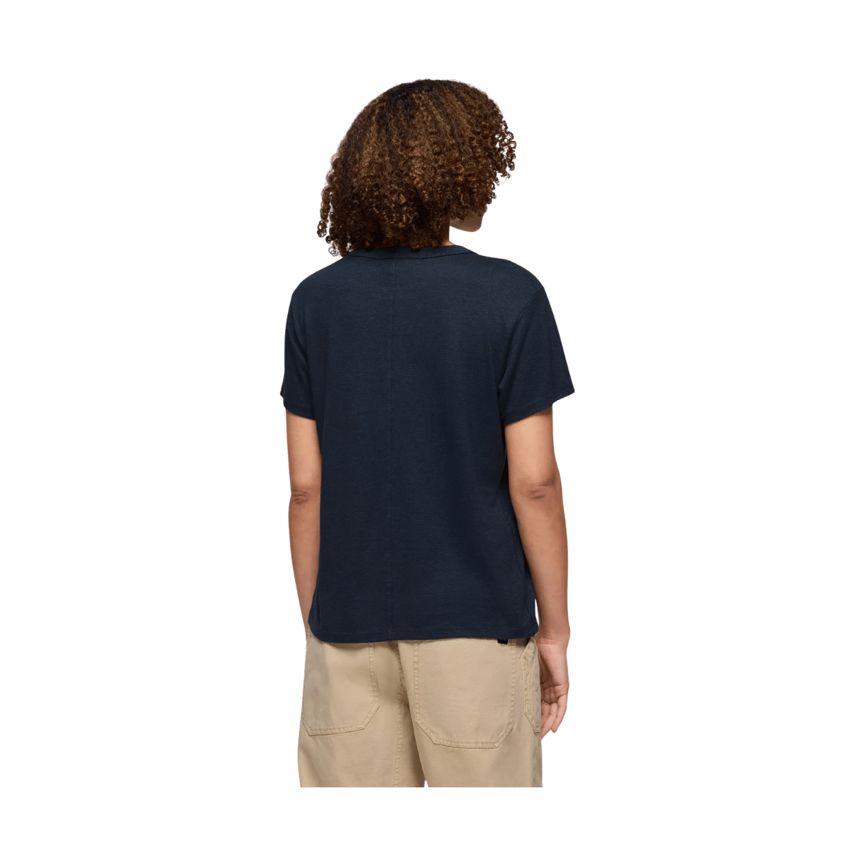 PRANA WOMEN'S COZY UP SHORT SLEEVE CREW NECK SHIRT - STORMY NIGHT - BACK VIEW