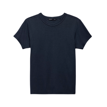 PRANA WOMEN'S COZY UP SHORT SLEEVE CREW NECK SHIRT - STORMY NIGHT - FEATURING VIEW