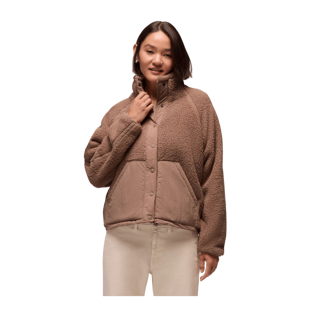 PRANA WOMEN'S ENCINITAS FLEECE JACKET - SHROOM - FRONT VIEW