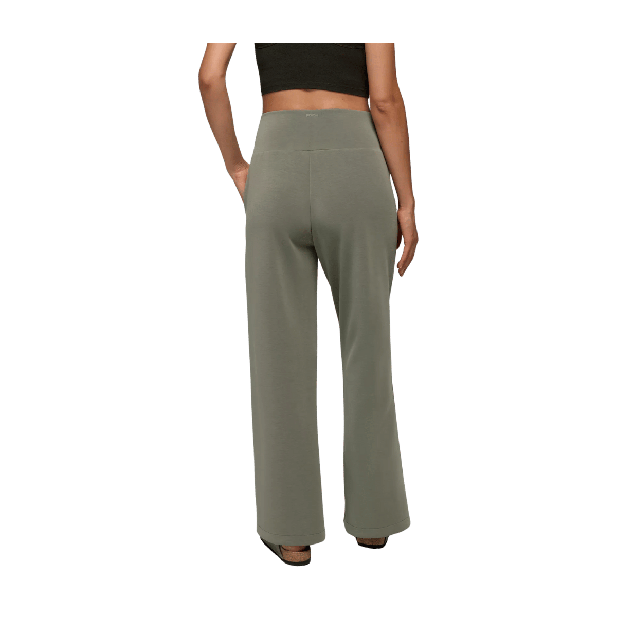 PRANA WOMEN'S SHEA HOT SPELL SOFT WIDE LEG PANTS - THYME - BACK VIEW