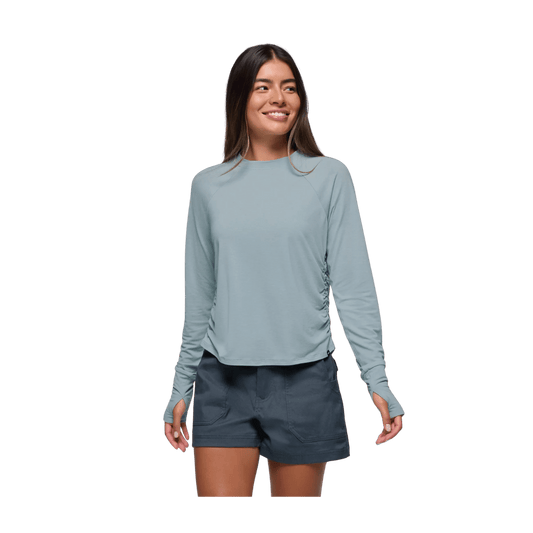 PRANA WOMEN'S SOL SEARCHER LONG SLEEVE CREW - SALTWATER - FRONT VIEW