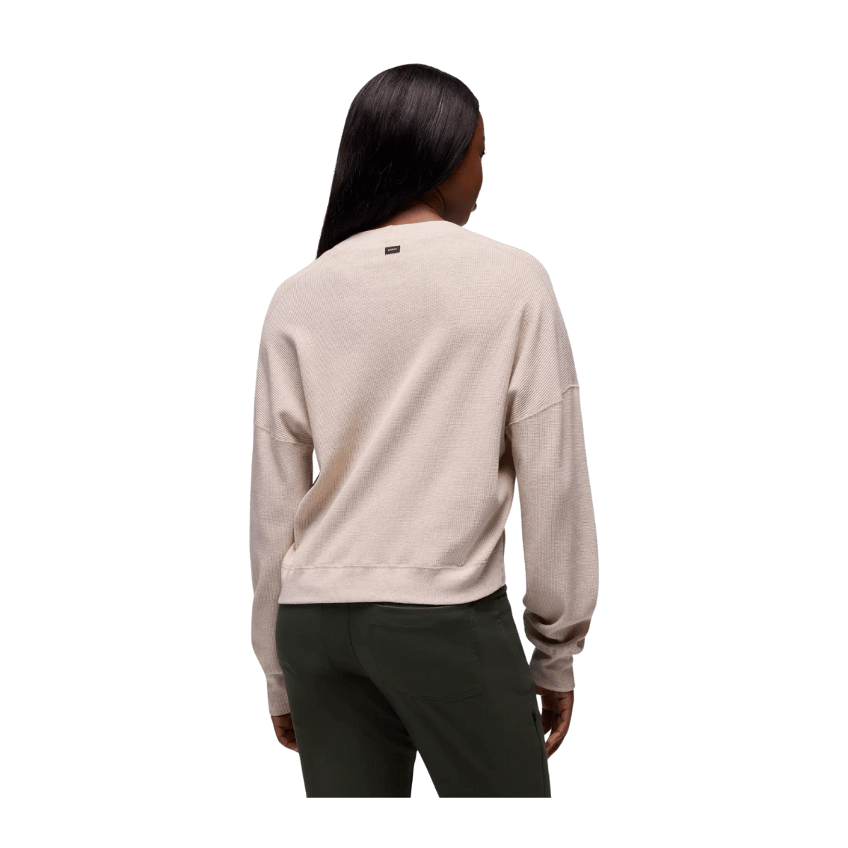 PRANA WOMEN'S TOUCHSTONE LONG SLEEVE CREW - OATMEAL HEATHER - BACK VIEW