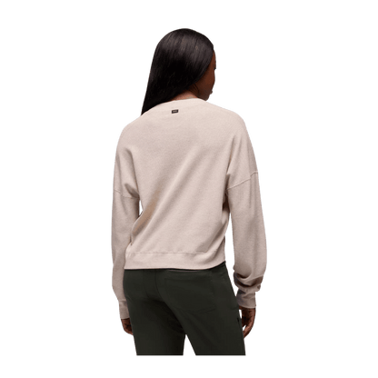 PRANA WOMEN'S TOUCHSTONE LONG SLEEVE CREW - OATMEAL HEATHER - BACK VIEW