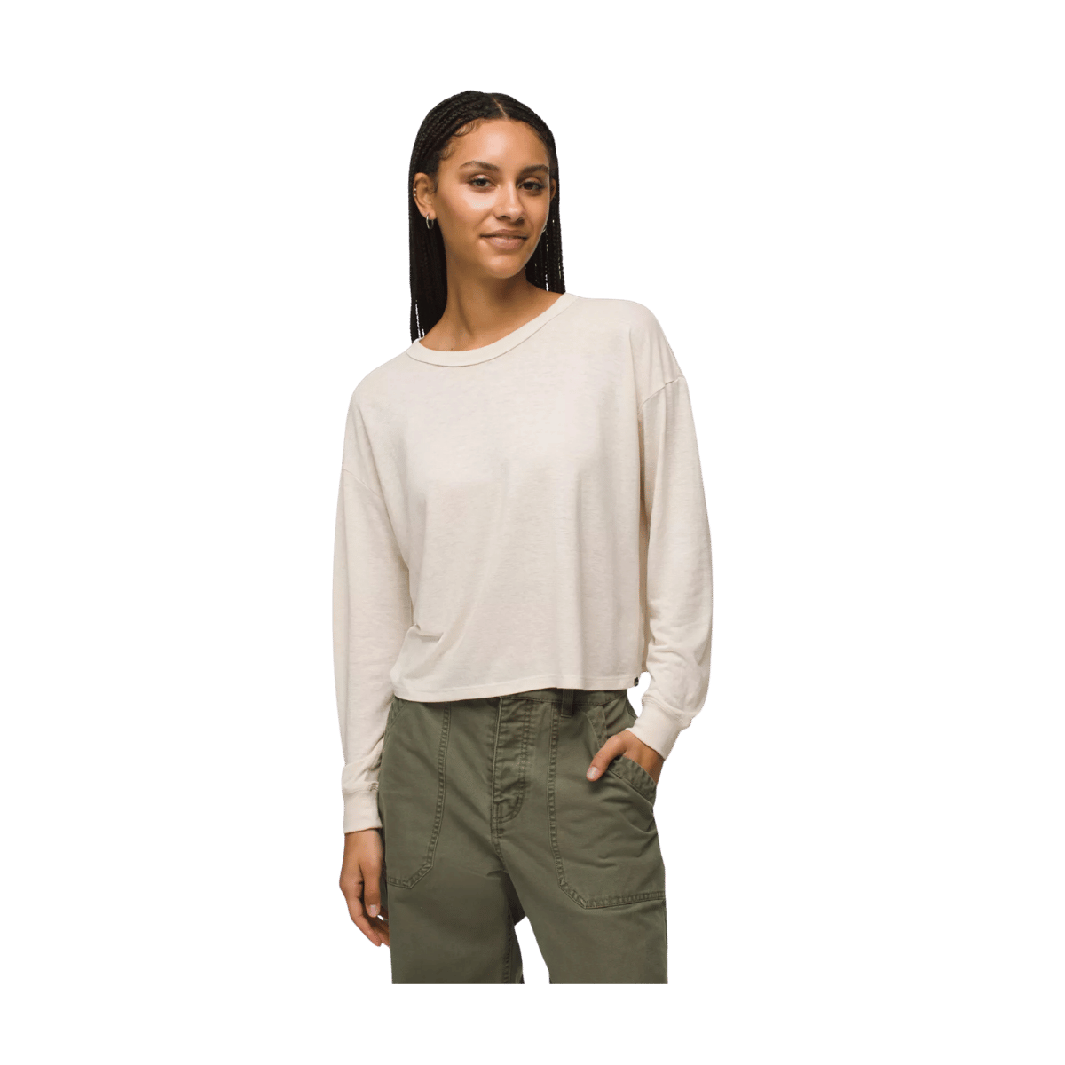 PRANA WOMEN'S COZY UP LONG SLEEVE CREW - CANVAS - FRONT VIEW