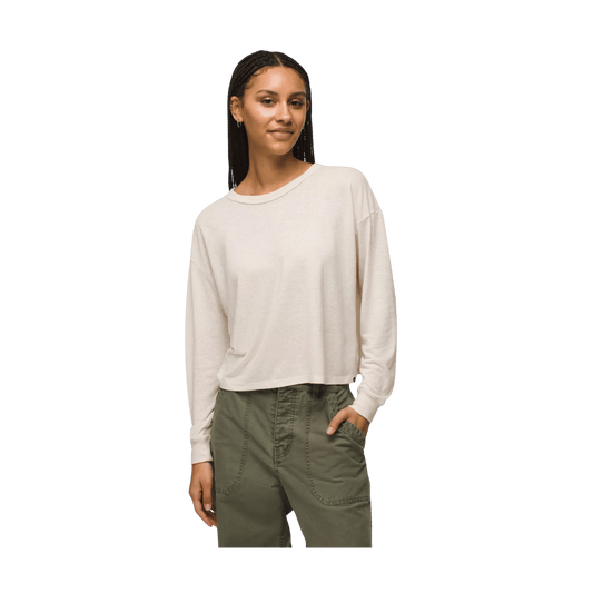 PRANA WOMEN'S COZY UP LONG SLEEVE CREW - CANVAS - FRONT VIEW