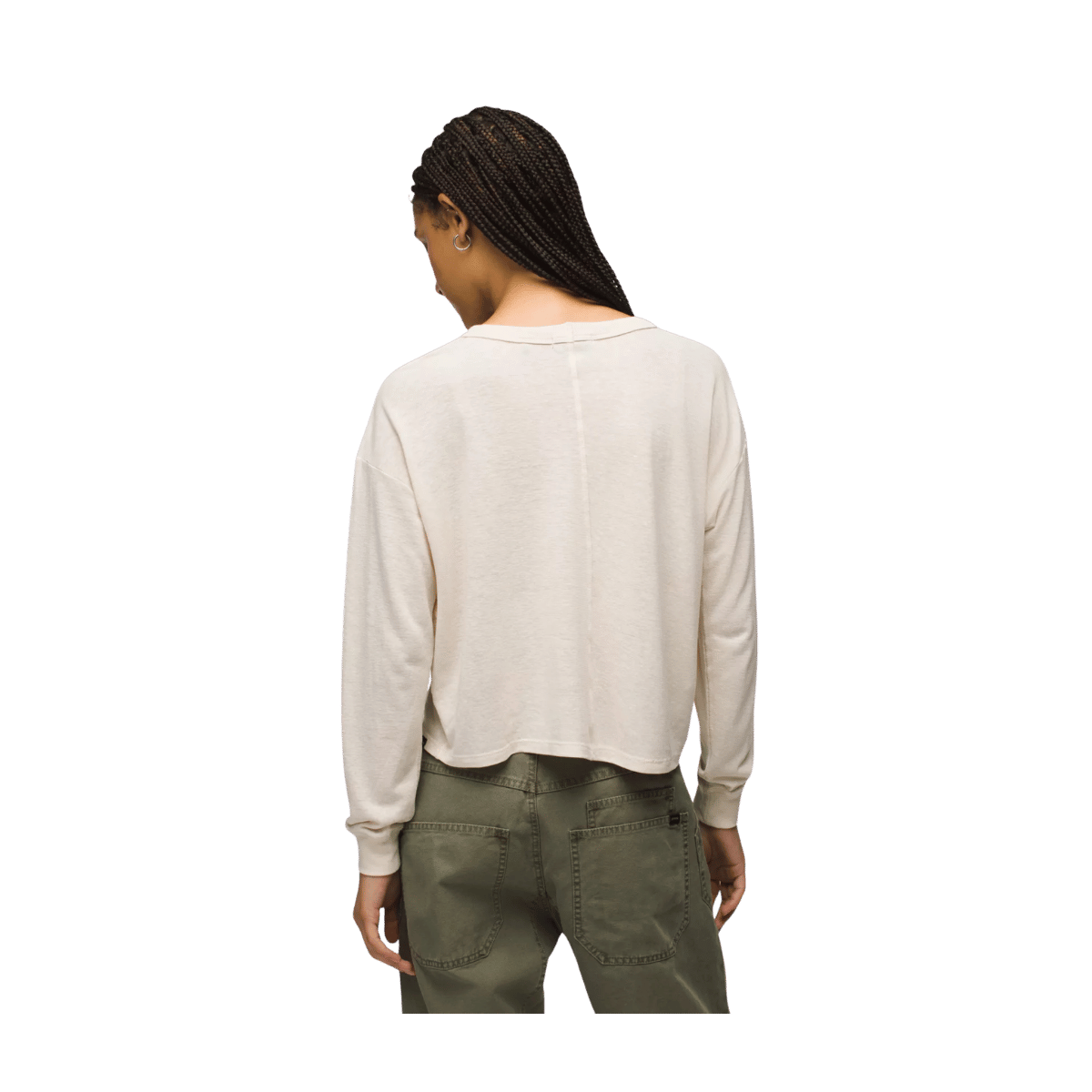 PRANA WOMEN'S COZY UP LONG SLEEVE CREW - CANVAS - BACK VIEW