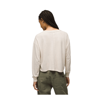 PRANA WOMEN'S COZY UP LONG SLEEVE CREW - CANVAS - BACK VIEW