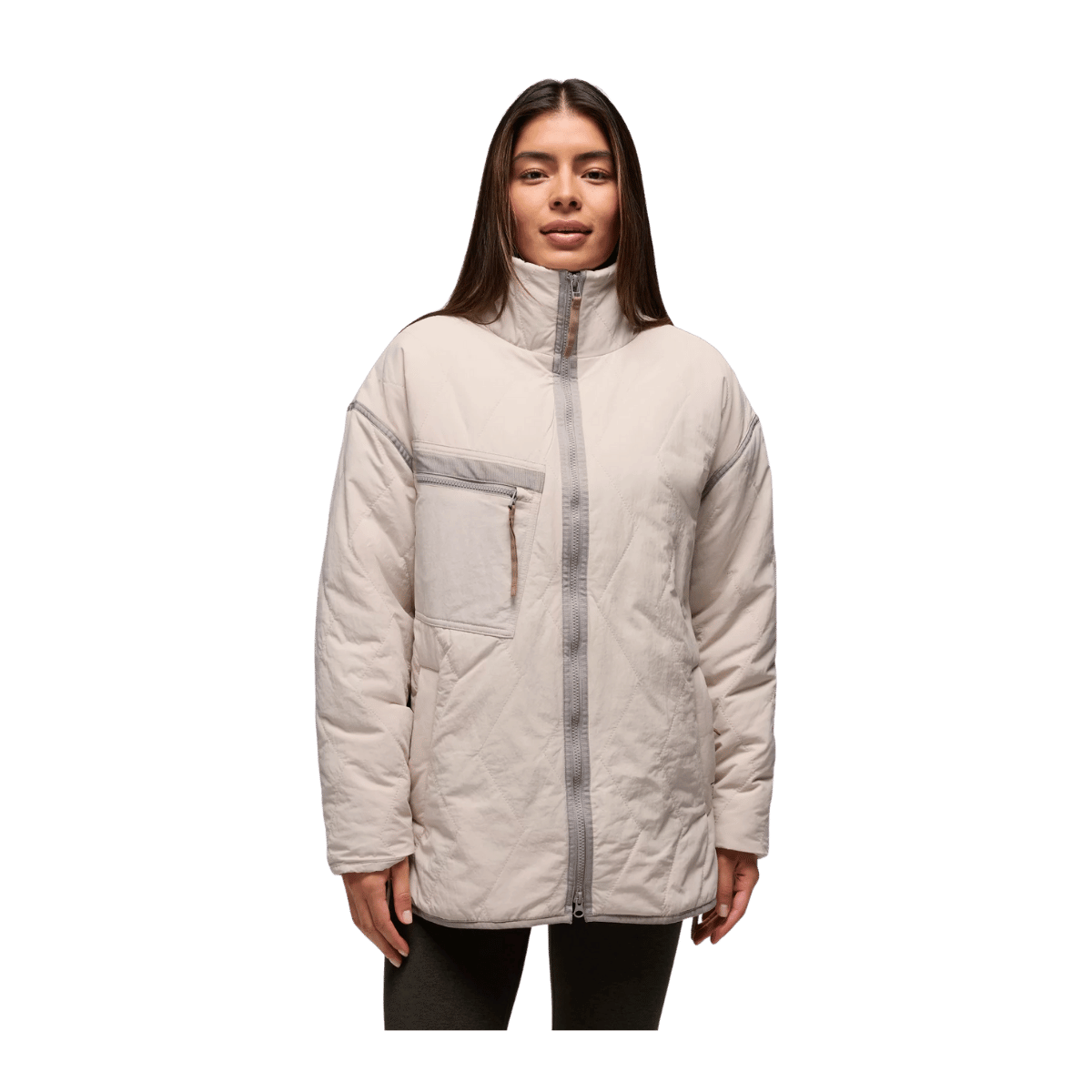 PRANA WOMEN'S ENCINITAS FIELD COAT - ALMOND - FRONT VIEW