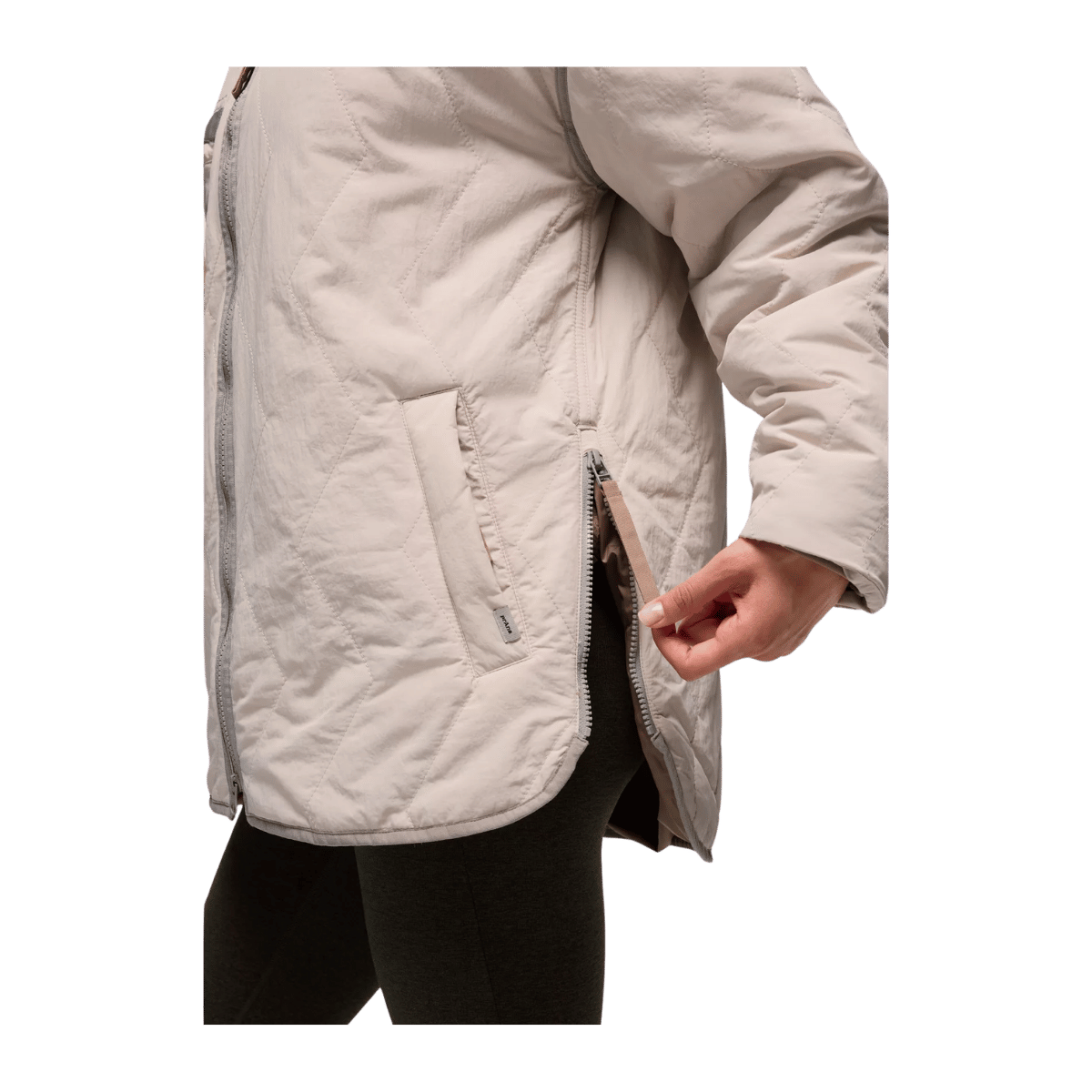 PRANA WOMEN'S ENCINITAS FIELD COAT - ALMOND - SIDE VIEW