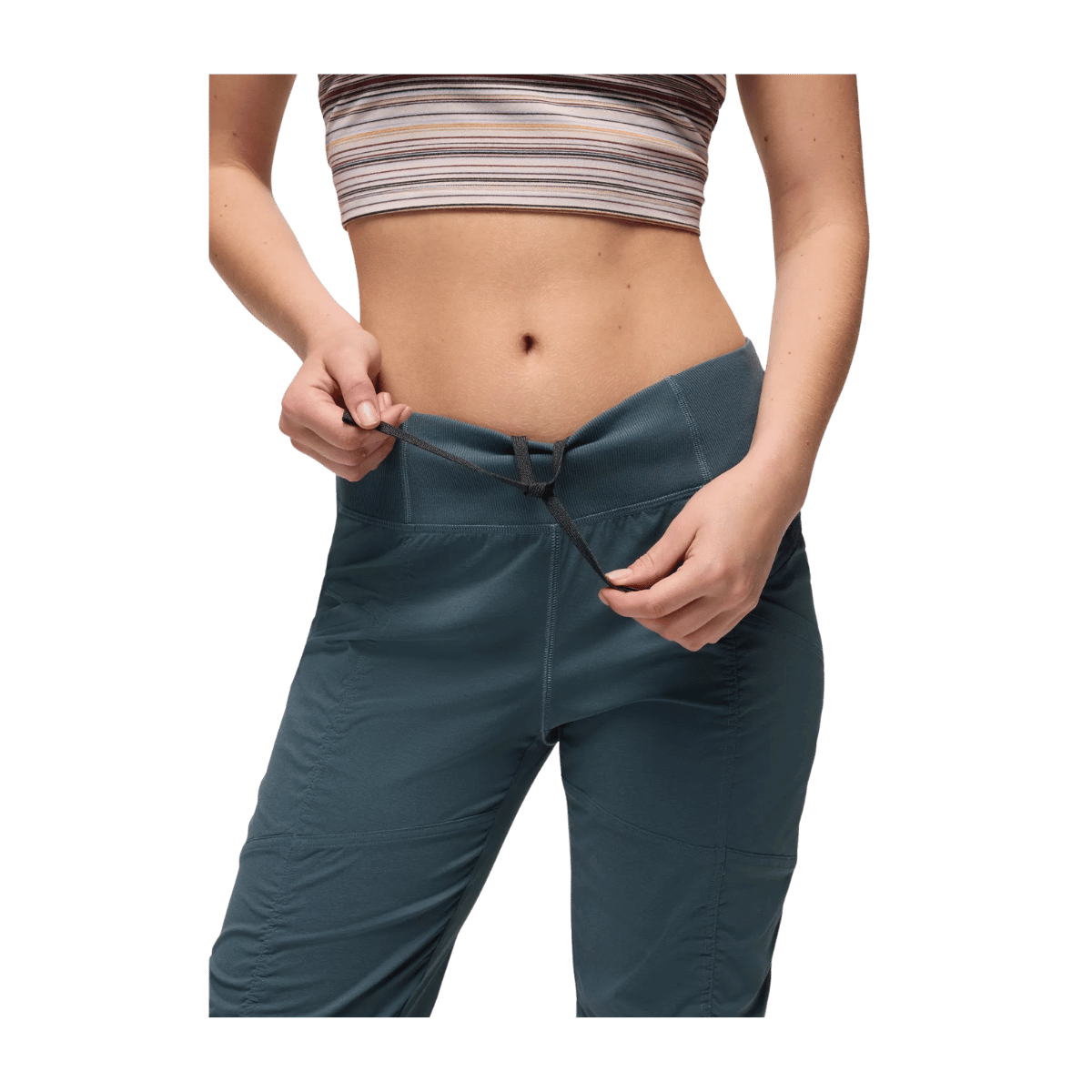 PRANA WOMEN'S KOEN JOGGER PANTS - GREY BLUE - WAIST LINE VIEW