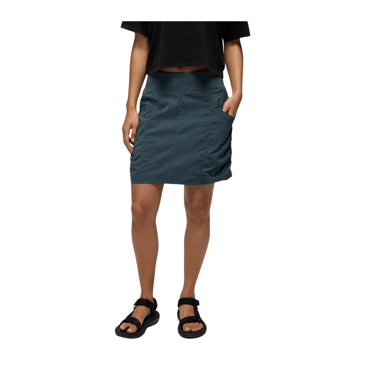 PRANA WOMEN'S KOEN SKORT - GREY BLUE - FRONT VIEW