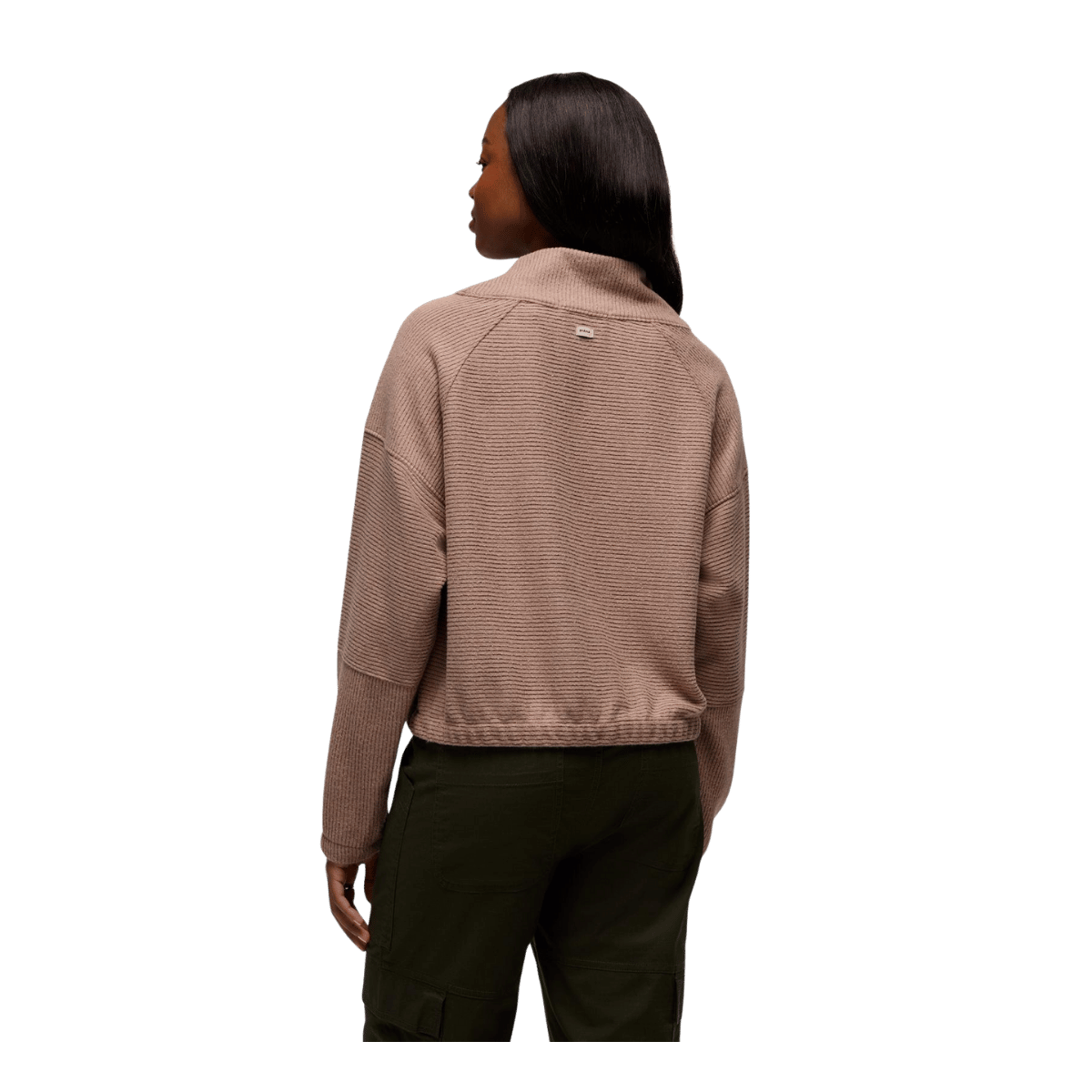 PRANA WOMEN'S OLIVIA LONG SLEEVE SWEATER - MUSHROOM - BACK VIEW