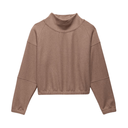 PRANA WOMEN'S OLIVIA LONG SLEEVE SWEATER - MUSHROOM - PRODUCT DETAIL VIEW