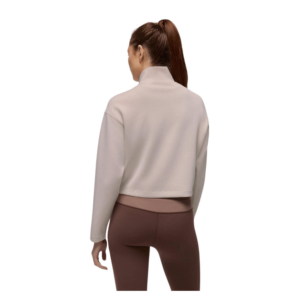 PRANA WOMEN'S SHEA HALF ZIP JACKET - ALMOND - BACK VIEW