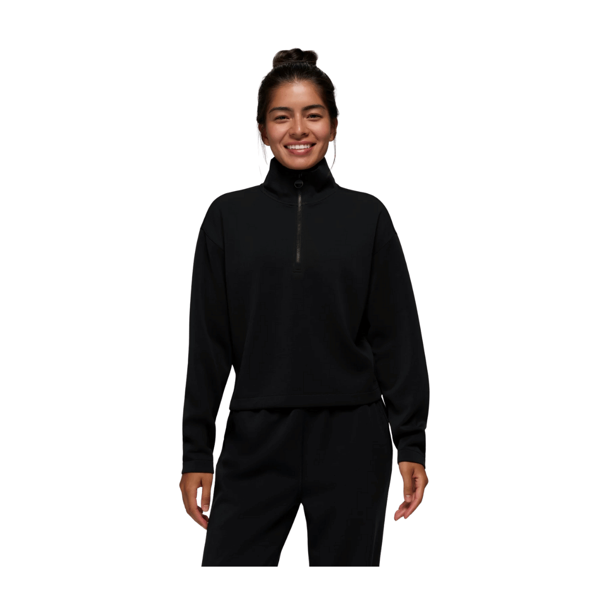 PRANA WOMEN'S SHEA SOFT HALF ZIP - BLACK II - FRONT VIEW
