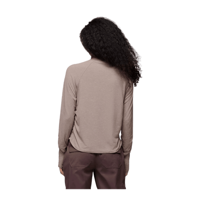 PRANA WOMEN'S SOL SEARCHER LONG SLEEVE CREW - SHROOM - BACK VIEW