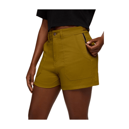 PRANA WOMEN'S STRETCH ZION CARGO SHORTS 5" - RETRO OLIVE - SIDE VIEW