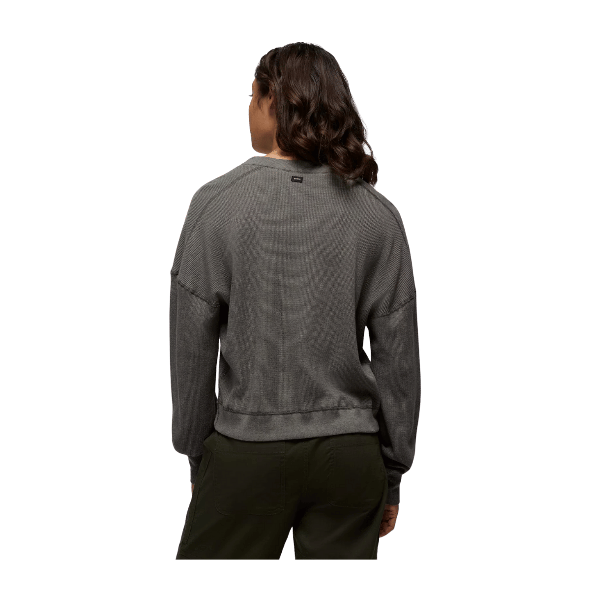 PRANA WOMEN'S TOUCHSTONE LONG SLEEVE CREWNECK - THYME HEATHER - BACK VIEW
