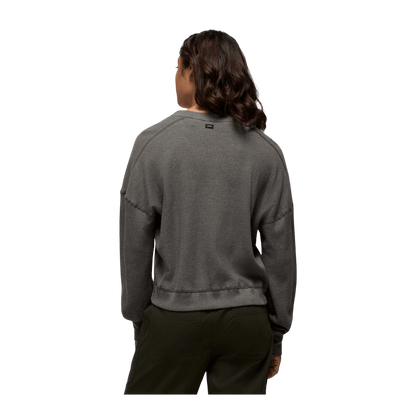PRANA WOMEN'S TOUCHSTONE LONG SLEEVE CREWNECK - THYME HEATHER - BACK VIEW