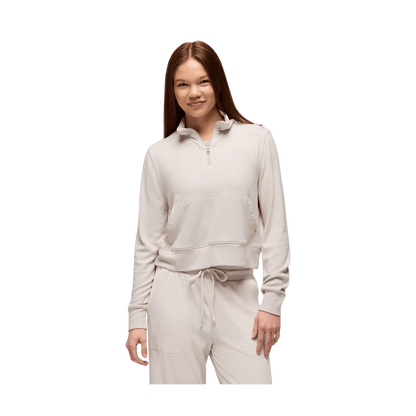 PRANA WOMEN'S WILLOW WEST HALF ZIP SWEATER - ALMOND - FRONT  VIEW