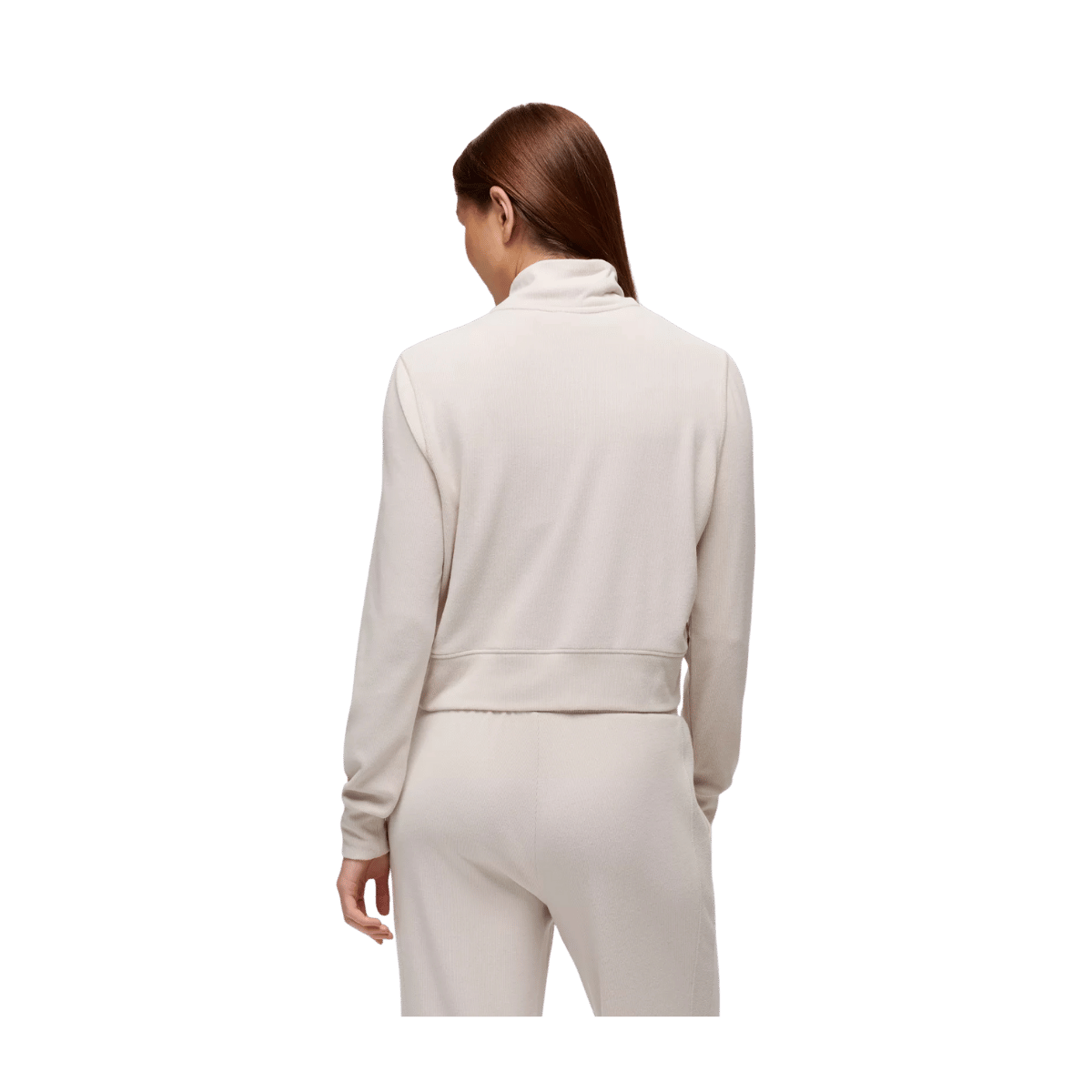 PRANA WOMEN'S WILLOW WEST HALF ZIP SWEATER - ALMOND - BACK VIEW