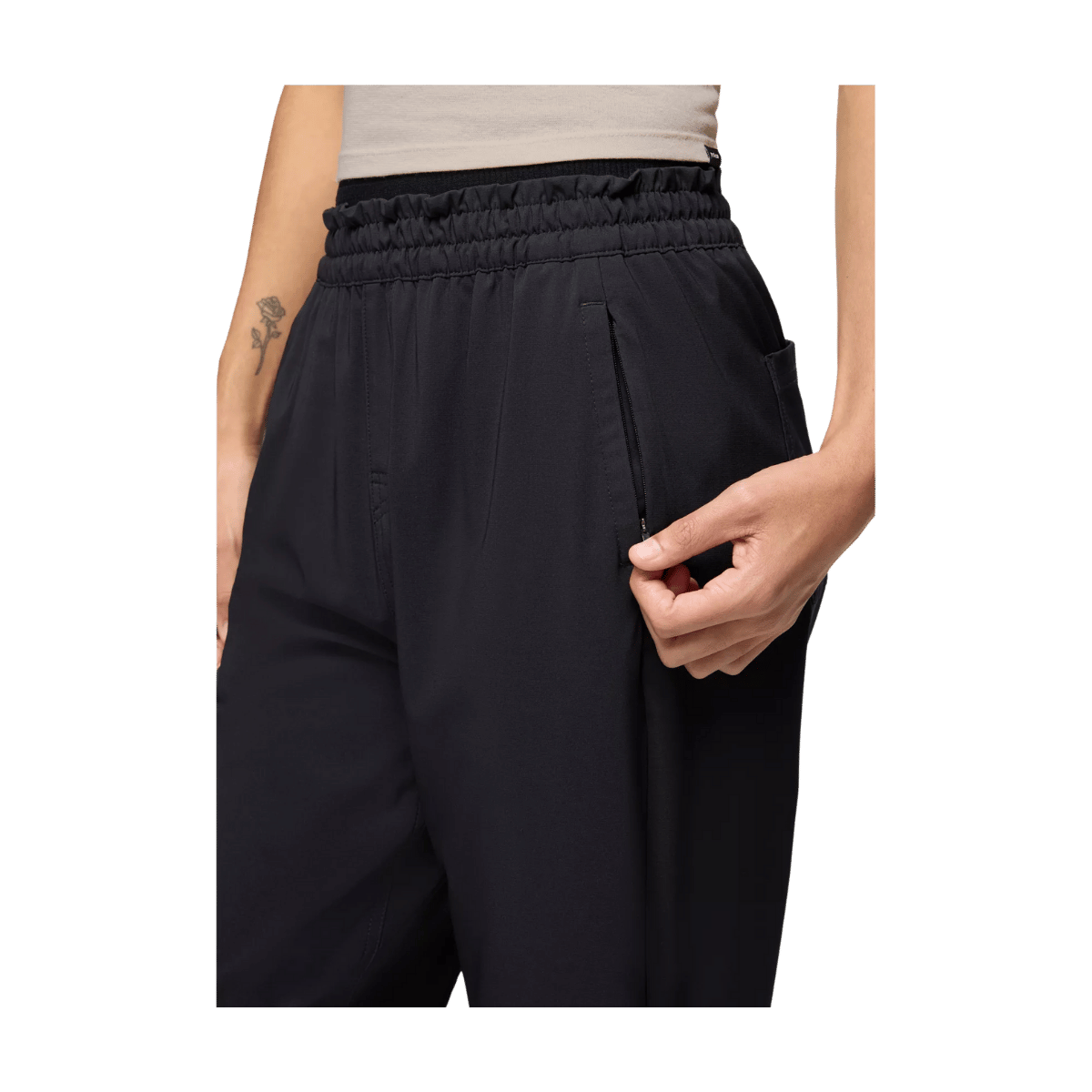 PRANA WOMEN'S WONDERLAND ROCKS PANTS - BLACK - CLOSE-UP VIEW