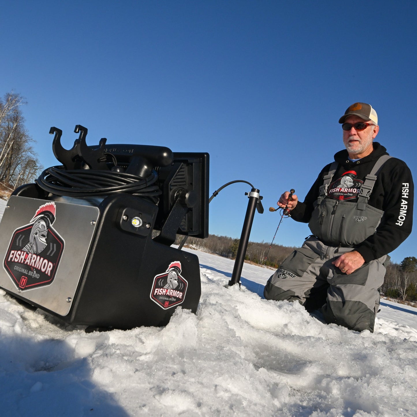 Fish Armor Pro Lite Shuttle with someone using it to ice fish