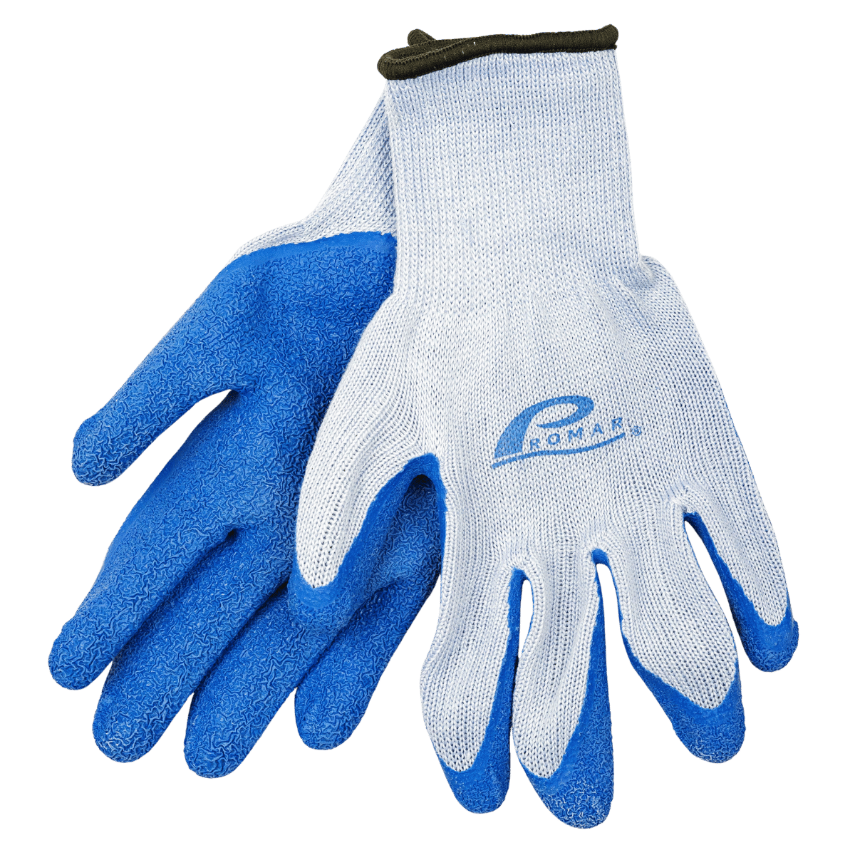 PROMAR LATEX GRIP BLUE GLOVE FRONT AND BACK VIEW