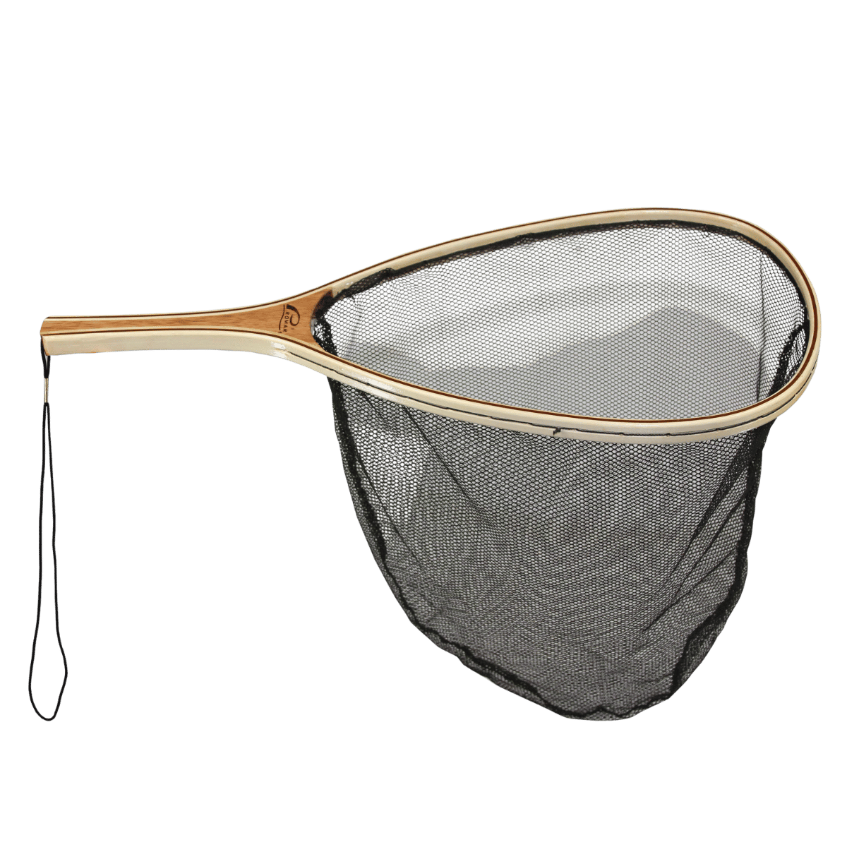 PROMAR WOODEN TROUT LANDING NET BLACK ACE NYLON SIDE VIEW