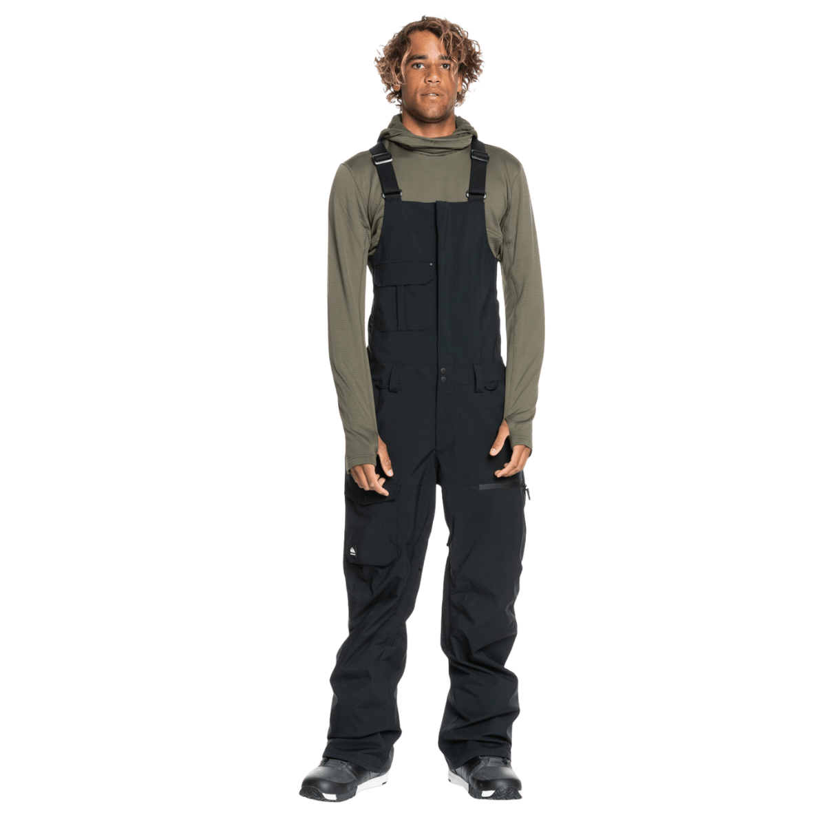 QUICKSILVER MEN'S UTILITY BIB SHELL SNOWBOARD PANTS - TRUE BLACK - FRONT FULL VIEW