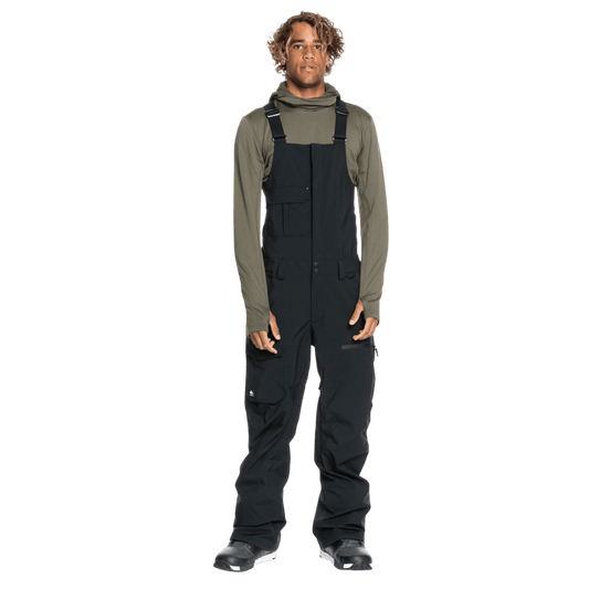 QUICKSILVER MEN'S UTILITY BIB SHELL SNOWBOARD PANTS - TRUE BLACK - FRONT FULL VIEW