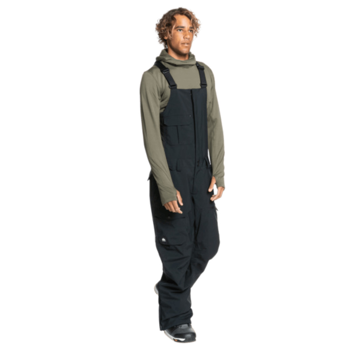 QUICKSILVER MEN'S UTILITY BIB SHELL SNOWBOARD PANTS - TRUE BLACK - SIDE FULL VIEW