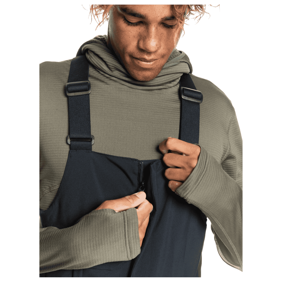 QUICKSILVER MEN'S UTILITY BIB SHELL SNOWBOARD PANTS - TRUE BLACK - TOP ZIPPER
