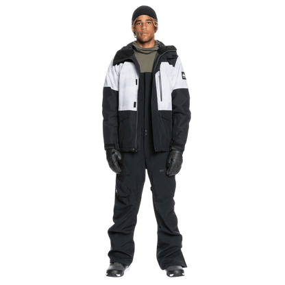 QUICKSILVER MEN'S UTILITY BIB SHELL SNOWBOARD PANTS - TRUE BLACK - FRONT W/ JCKT 