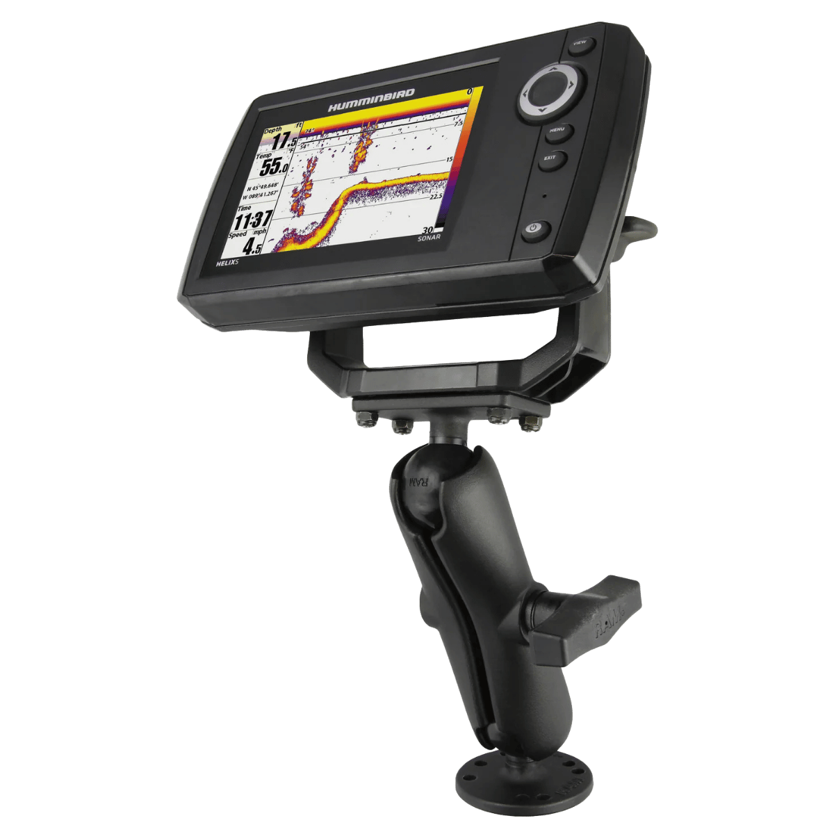 RAM DRILL DOWN DOUBLE BALL MOUNT FOR HUMMINBIRD HELIX 5 - MEDIUM_WITHFISHFINDER