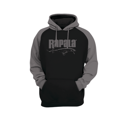 RAPALA FLOATER HOODIE, BLACK/CHARCOAL COLOR, SM, MD, LG, XL, XXL, FRONT ANGLE