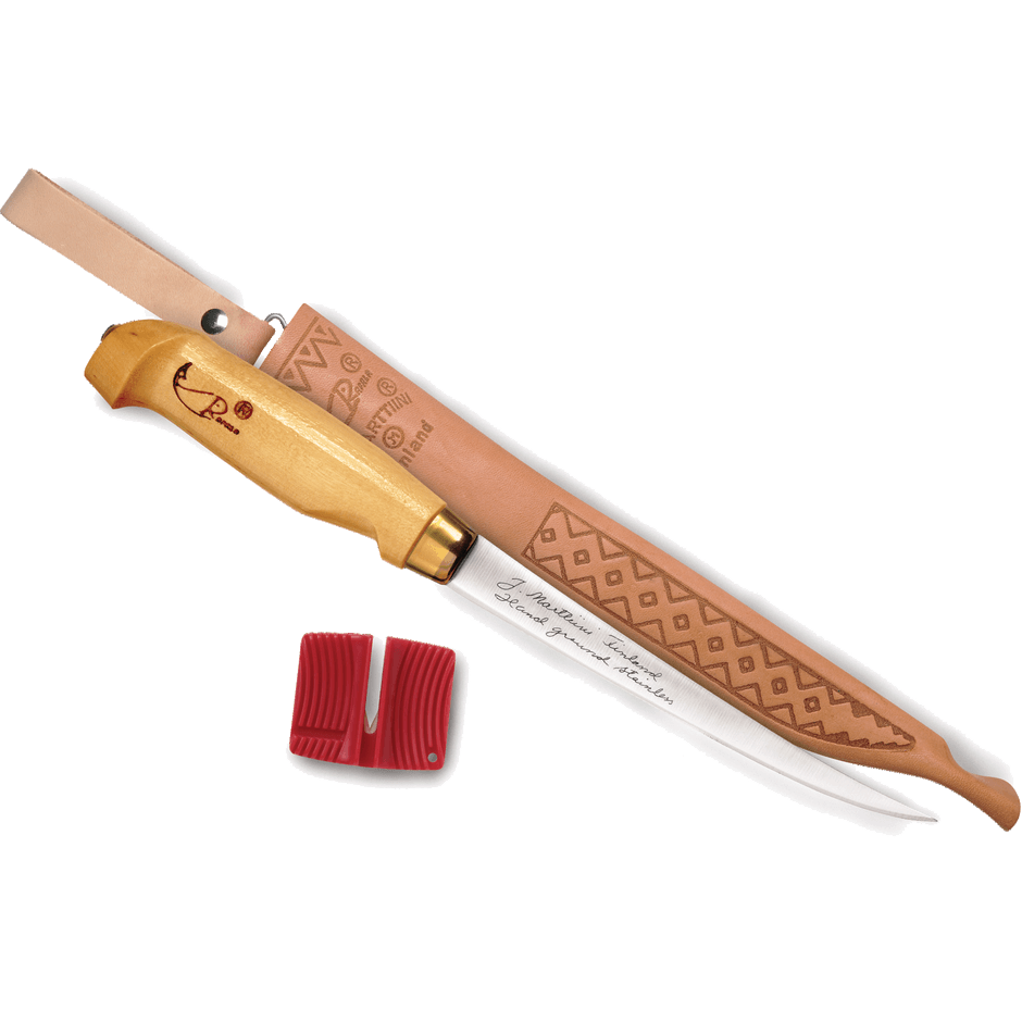 RAPALA FILLET KNIFE W/ SHARPENER AND SHEATH 4IN showing sharpener and sheath