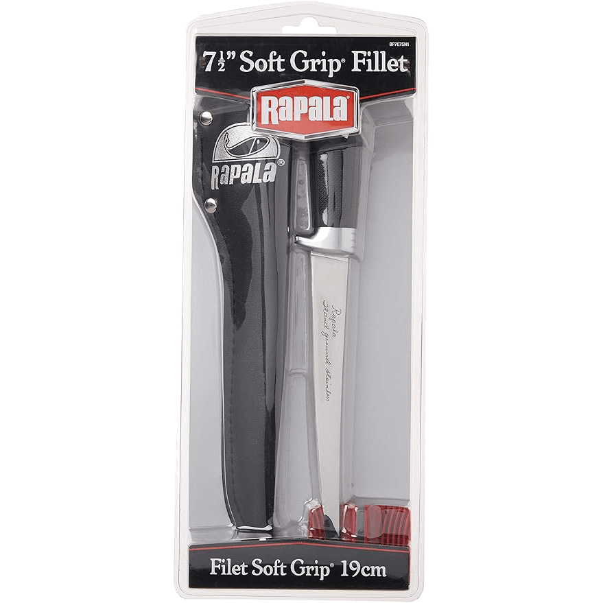 RAPALA SOFT GRIP FILLET KNIFE 7-1/2IN WITH SHARPENER AND SHEATH in the package