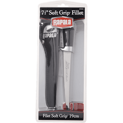 RAPALA SOFT GRIP FILLET KNIFE 7-1/2IN WITH SHARPENER AND SHEATH in the package