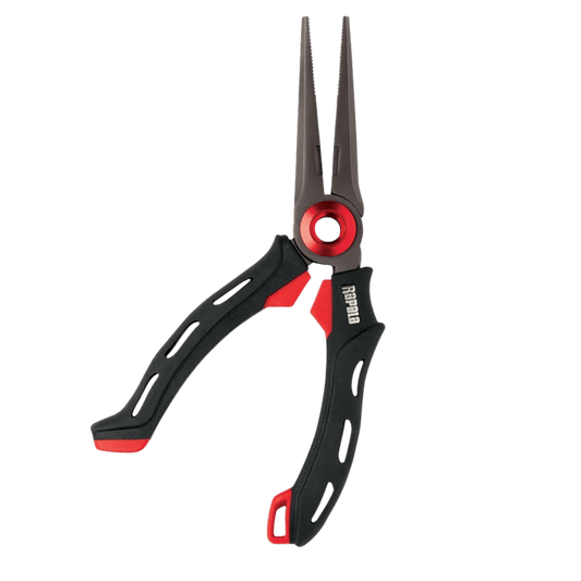 RAPALA MAG SPRING PLIERS 6IN - BLACK/RED_UPRIGHT ANGLE