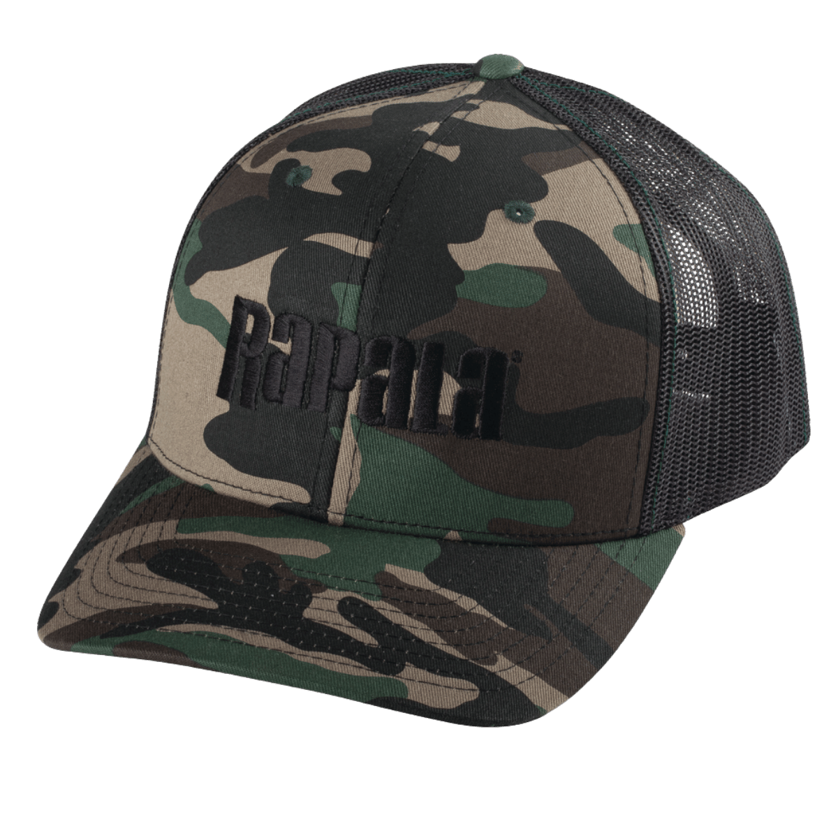 RAPALA TRUCKER CAP MESH CENTER LOGO -  DARK CAMO BLACK MESH - ONE SIZE
