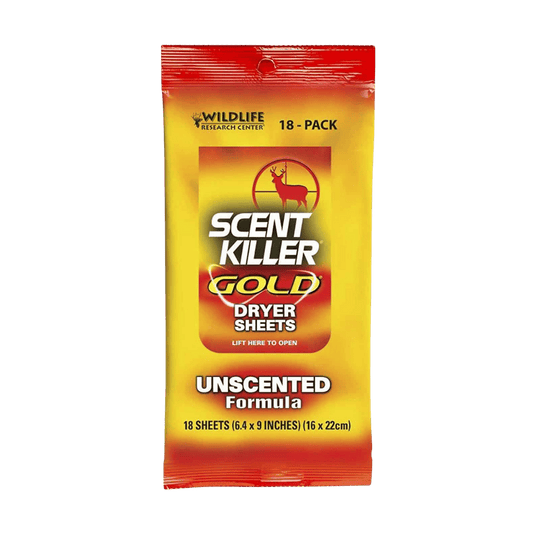 WILDLIFE RESEARCH SCENT KILLER GOLD DRYER SHEETS 18 COUNT UNSCENTED FORMULA