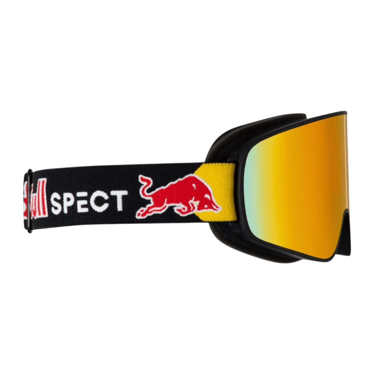 RED BULL SPECT RUSH GOGGLES – SNOWBOARD/SKI PERFORMANCE EYEWEAR - BLACK  FRAME - ORANGE WITH RED MIRROR - SIDE VIEW