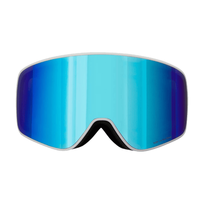 RED BULL SPECT RUSH GOGGLES – SNOWBOARD/SKI PERFORMANCE EYEWEAR - WHITE  FRAME - SMOKE WITH BLUE MIRROR - FRONT VIEW