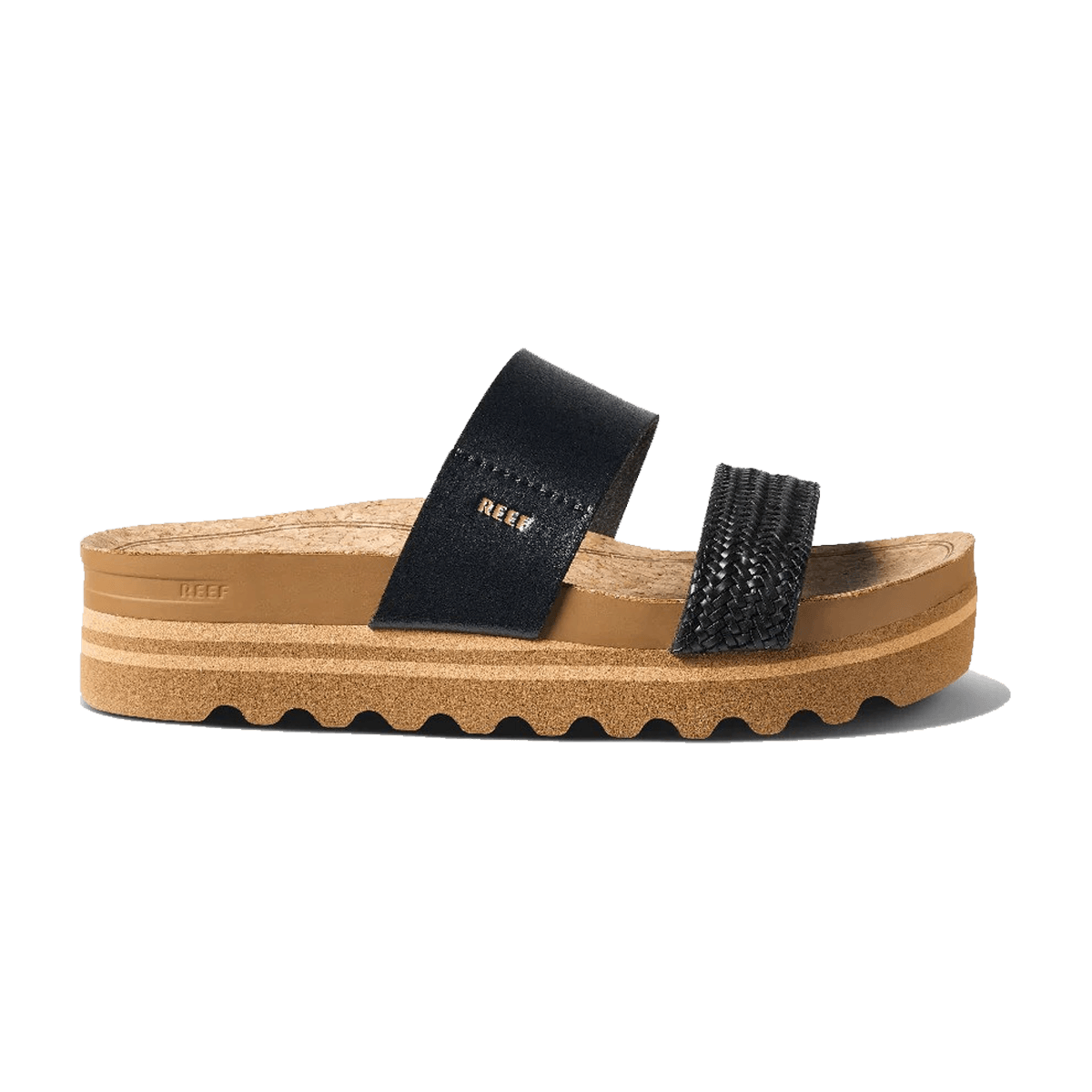 REEF WOMEN'S CUSHION VISTA HI SLIDE SANDALS - BLACK BRAID - SIDE VIEW 2
